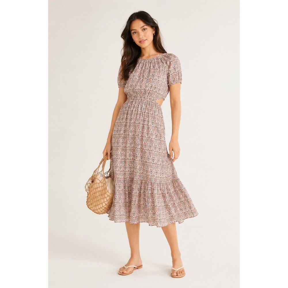 J. Crew Liberty Giorgia Duke Print Side Cut Out Organic Cotton Dress Size 2 XS